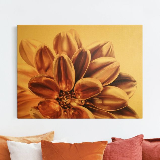 Obrazy kwiatowe Dahlia w kolorze miedzianego złota