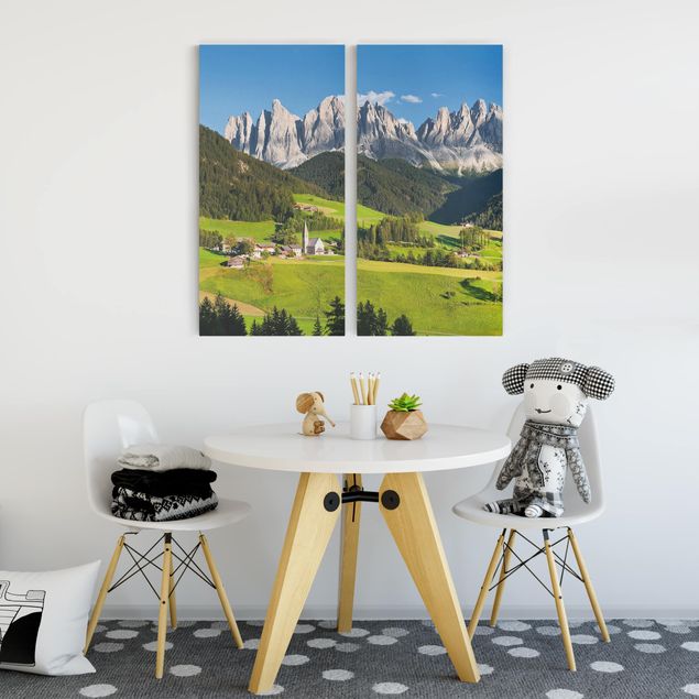 Nowoczesne obrazy do salonu Geislerspitzen w Południowym Tyrolu