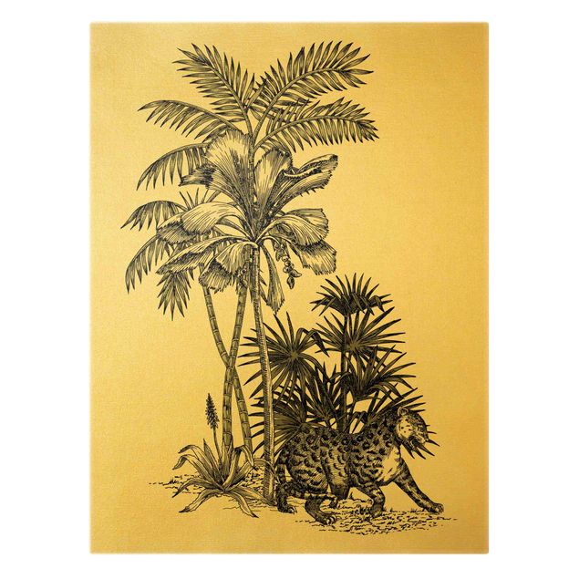 Obrazy vintage Ilustracja w stylu vintage - tygrys i drzewa palmowe