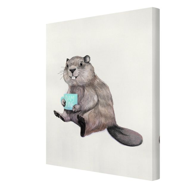 Obrazy z kawą Ilustracja przedstawiająca bobra z filiżanką kawy