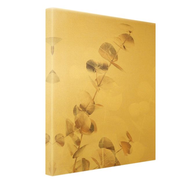 Obrazy na płótnie Złote gałązki eukaliptusa z białą I