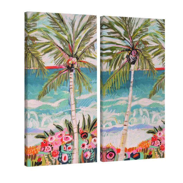 Obrazy na ścianę krajobrazy Drzewo palmowe z różowymi kwiatami Zestaw I
