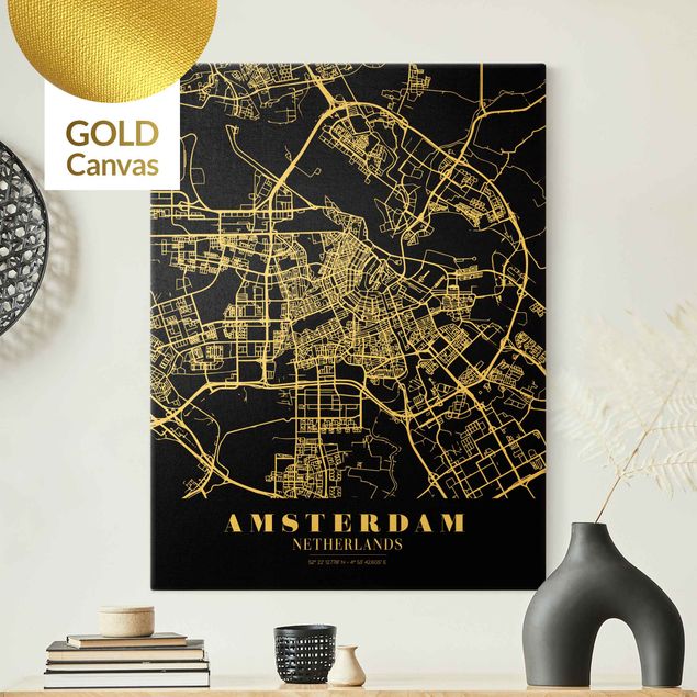 Obrazy nowoczesne City Map Amsterdam - Klasyczna Black