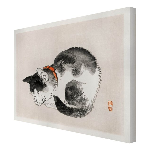 Obrazy retro Rysunki azjatyckie Vintage Śpiący kot