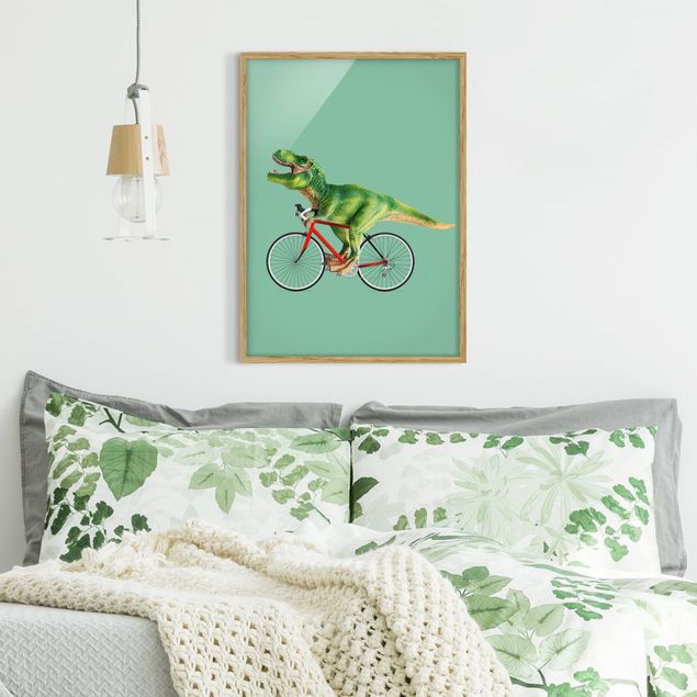 Obrazy w ramie artystyczne Dinozaur z rowerem