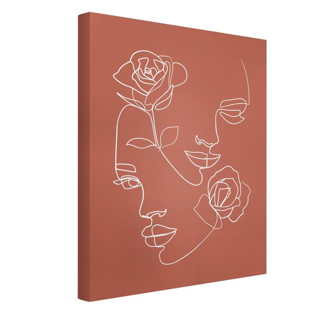 Nowoczesne obrazy do salonu Line Art Twarze kobiet Róże Miedź