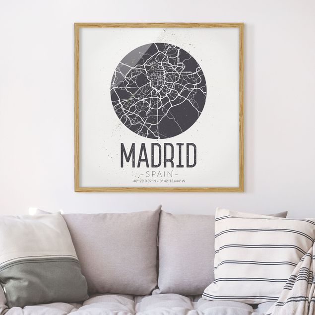 Obrazy w ramie do korytarzu Mapa miasta Madryt - Retro