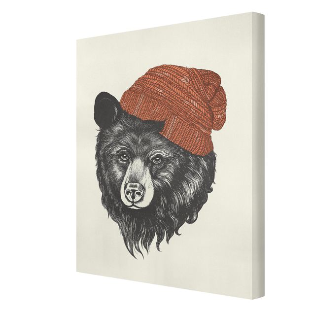 Obrazy ze zwierzętami Ilustracja Niedźwiedź z czerwoną czapką Rysunek