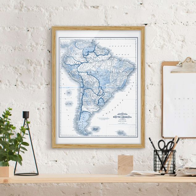 Obrazy w ramie do korytarzu Mapa w odcieniach błękitu - Ameryka Południowa