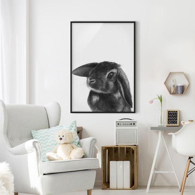 Obrazy w ramie do korytarzu Ilustracja królik czarno-biały rysunek