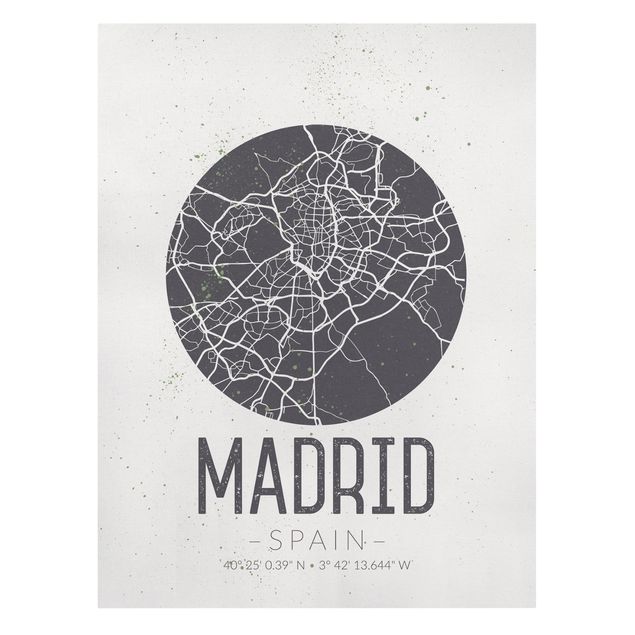 Czarno białe obrazki Mapa miasta Madryt - Retro