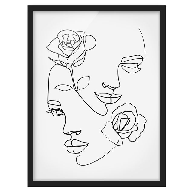 Obrazy w ramie do łazienki Line Art Twarze kobiet Róże czarno-biały