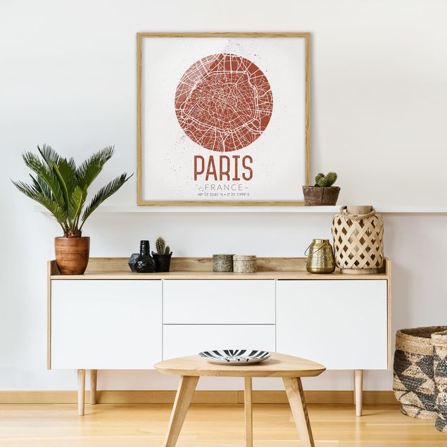 Obrazy w ramie do korytarzu Mapa miasta Paryż - Retro