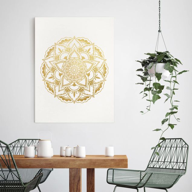 Obrazy do salonu nowoczesne Mandala Ilustracja Ornament z białego złota