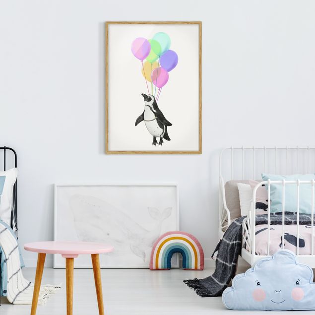 Obrazy w ramie do łazienki Ilustracja pastelowych balonów w kształcie pingwina