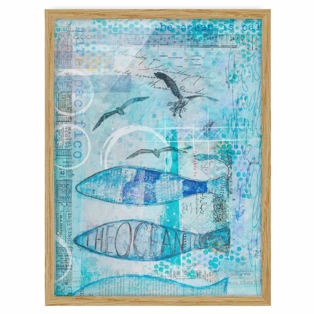 Obrazy w ramie do łazienki Kolorowy kolaż - Niebieskie rybki