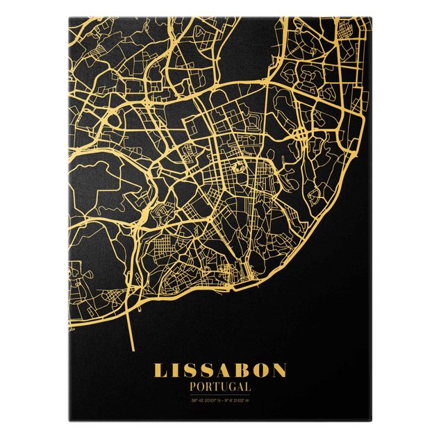 Obrazy mapy Mapa miasta Lisbon - Klasyczna Black