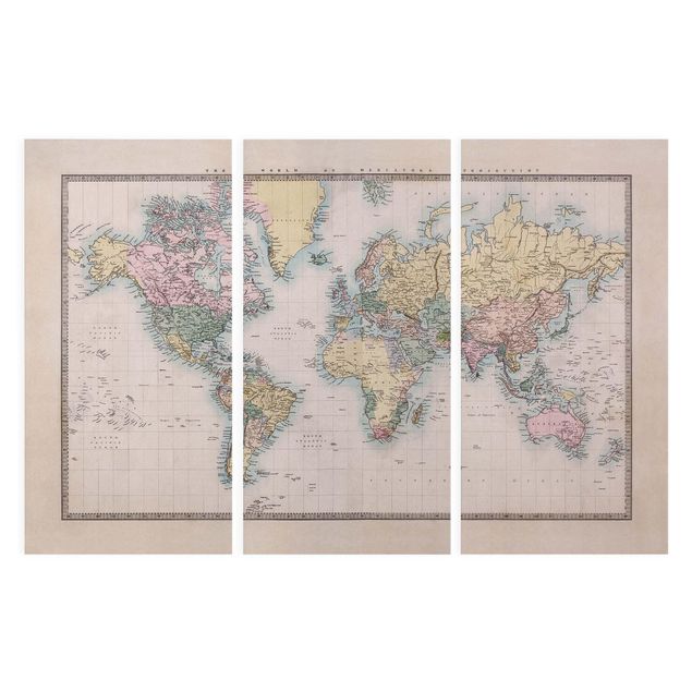 Retro obrazy Dawna mapa świata, ok. 1850 r.