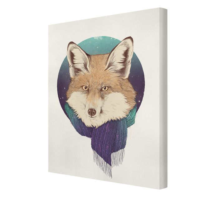 Obraz brązowy Ilustracja Fox Moon Purpurowy turkusowy