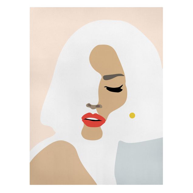 Obrazy artystów Line Art Portret kobiety pastelowy beżowy