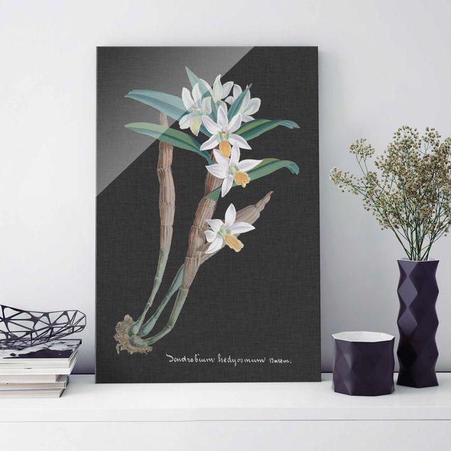 Orchidea obraz Biała orchidea na lnie I