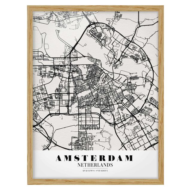 Obrazy w ramie do kuchni Mapa miasta Amsterdam - Klasyczna