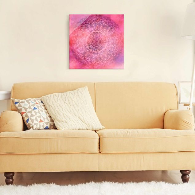 Obrazy na szkle duchowość Akwarela Mandala różowo-fioletowa