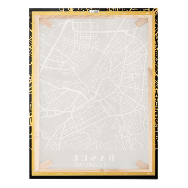 Złoty obraz na płótnie - Mapa miasta Bazylea - Klasyczna czerń