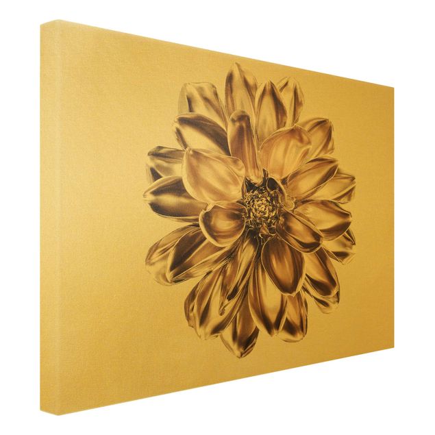 Obrazy drukowane na płótnie Kwiat dalii Złoty metalik