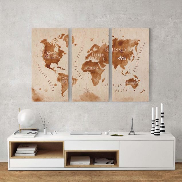 Obrazy nowoczesne Mapa świata akwarela beżowo-brązowa