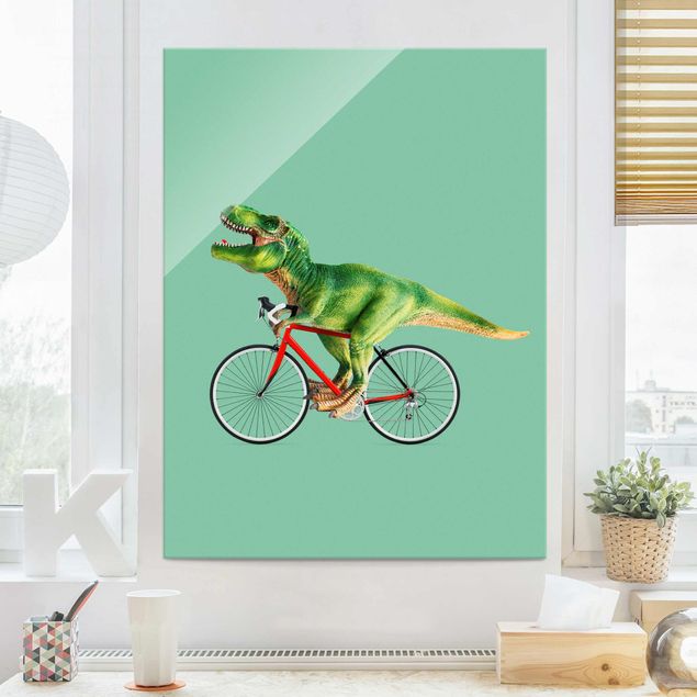 Obrazy zwierzęta Dinozaur z rowerem