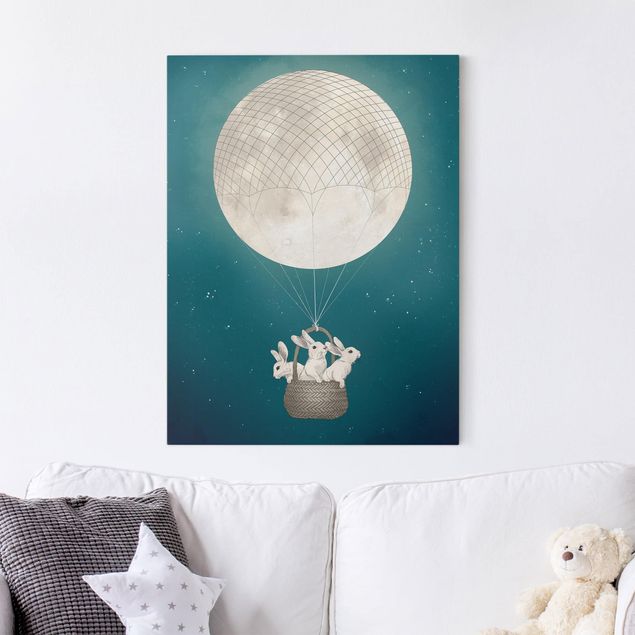 Laura Graves Art obrazy Ilustracja królik Księżyc Balon na ogrzane powietrze Gwieździste niebo