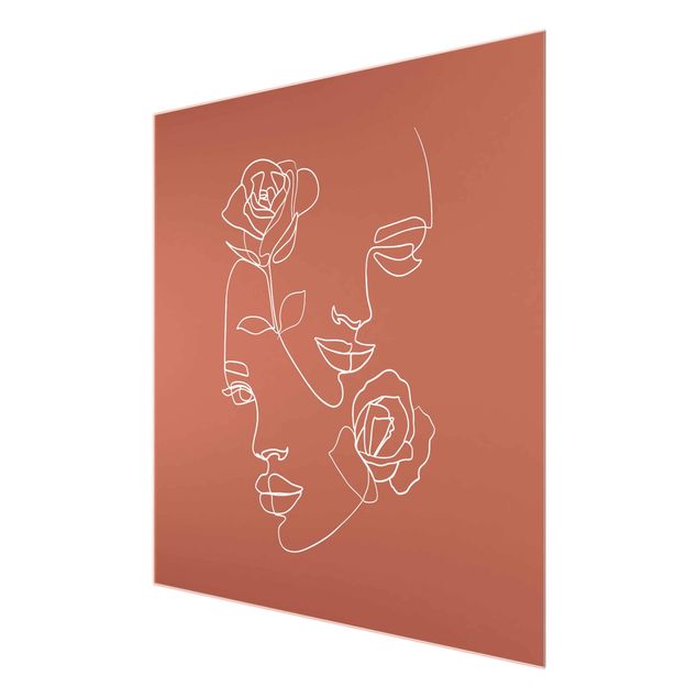 Obrazy nowoczesne Line Art Twarze kobiet Róże Miedź