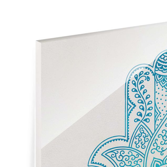 Niebieskie obrazy Hamsa Ręczna ilustracja Mandala złoty niebieski