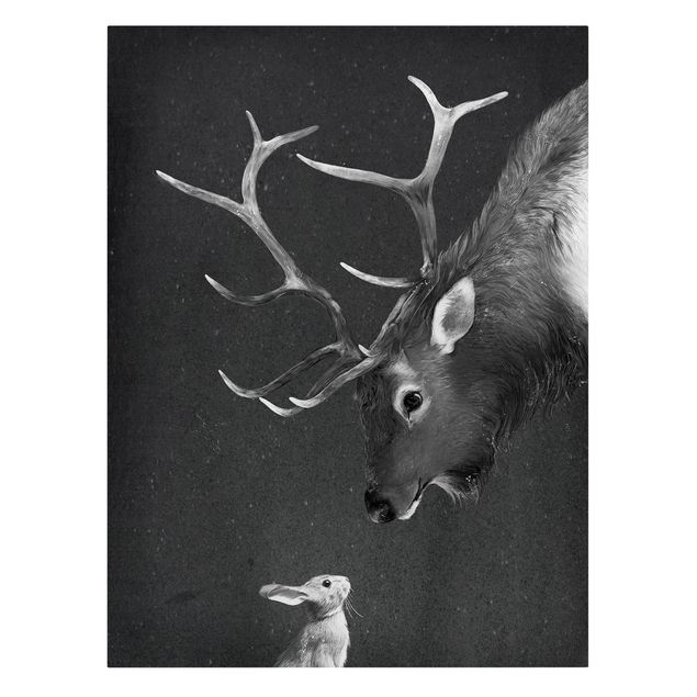 Obrazy nowoczesne Ilustracja Jeleń i zając Czarno-biały obraz