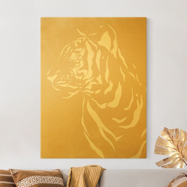 Obrazy do salonu Zwierzęta safari - Tygrys portretowy Beżowy
