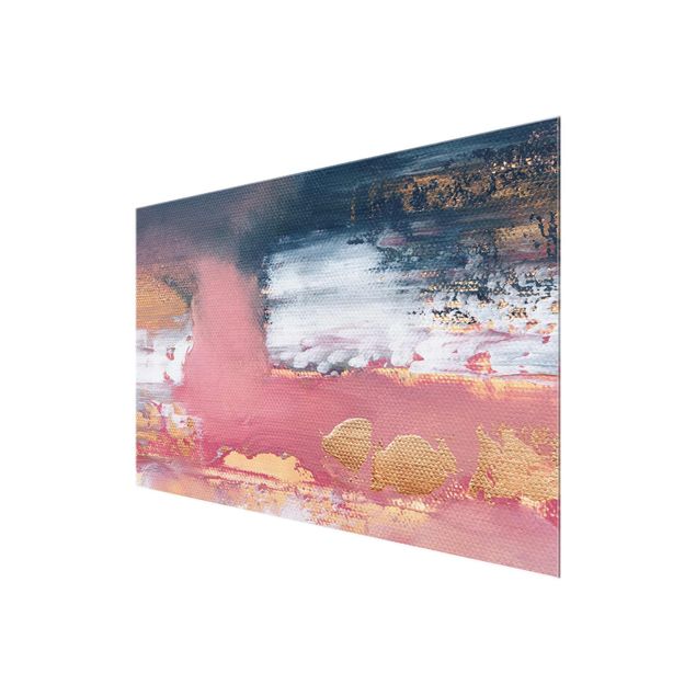 Obrazy na szkle abstrakcja Różowa burza z złotem