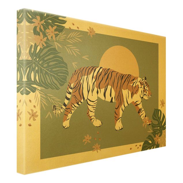 Obrazy z motywem kwiatowym Zwierzęta safari - Tygrys o zachodzie słońca
