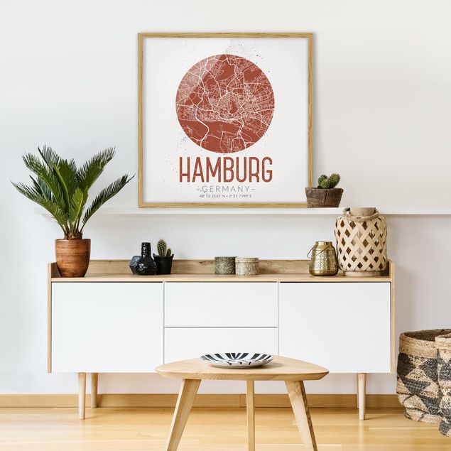 Obrazy w ramie do łazienki Mapa miasta Hamburg - Retro