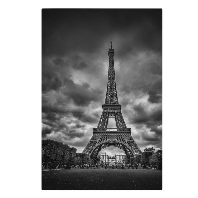 Obrazy na płótnie Paryż Wieża Eiffla na tle chmur, czarno-biała