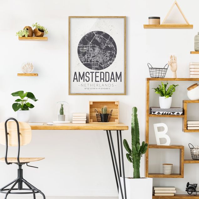 Obrazy w ramie do łazienki Mapa miasta Amsterdam - Retro