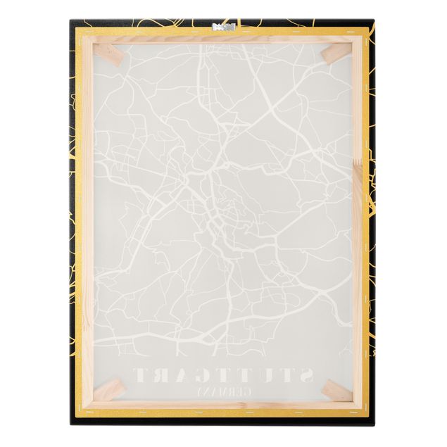 Złoty obraz na płótnie - Mapa miasta Stuttgart - Klasyczna czerń