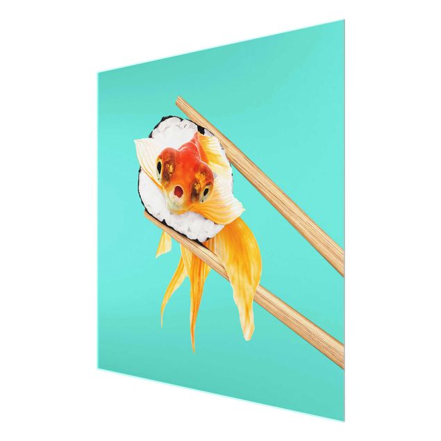 Obrazy na szkle zwierzęta Sushi z złotą rybką