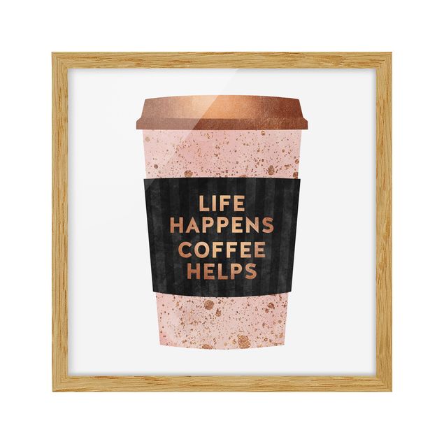 Obrazy w ramie do kuchni Life Happens Coffee Helps Złoto