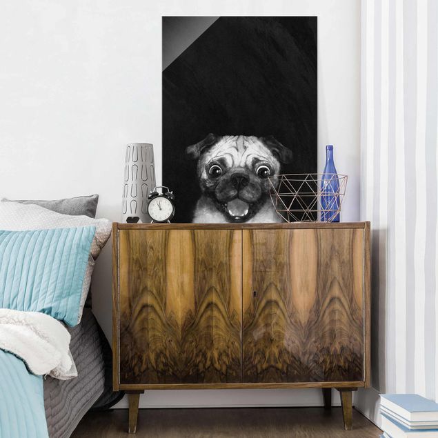 Pies obraz Ilustracja pies Pug malarstwo na czarno-biały