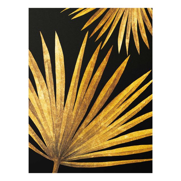 Obrazy nowoczesny Złoto - liść palmy na czarnym tle