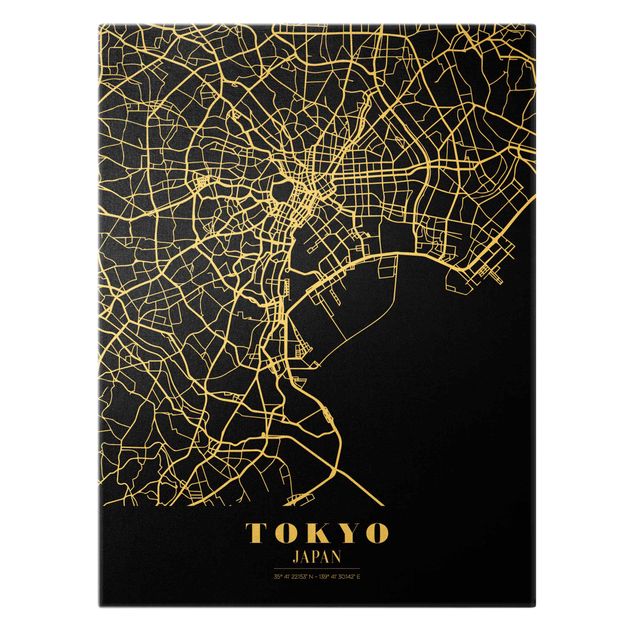 Nowoczesne obrazy Mapa miasta Tokyo - Klasyczna Black