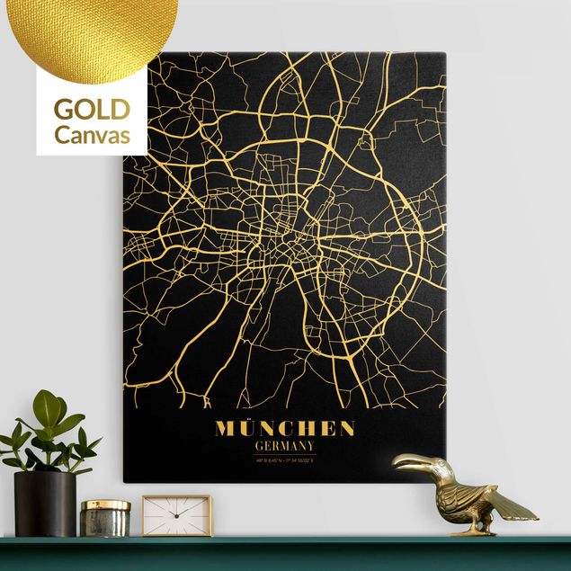 Obrazy na płótnie Monachium Mapa miasta Monachium - Klasyczna czerń