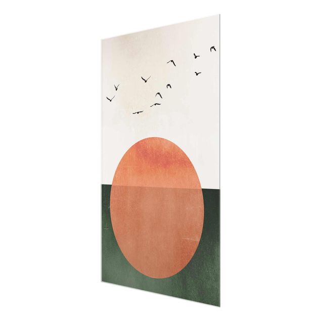 Obrazy do salonu nowoczesne Stado ptaków na tle wschodzącego słońca