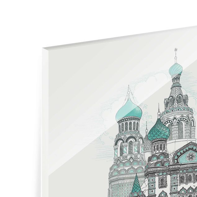 Obrazy nowoczesne Ilustracja kościoła z kopułami i wielorybem